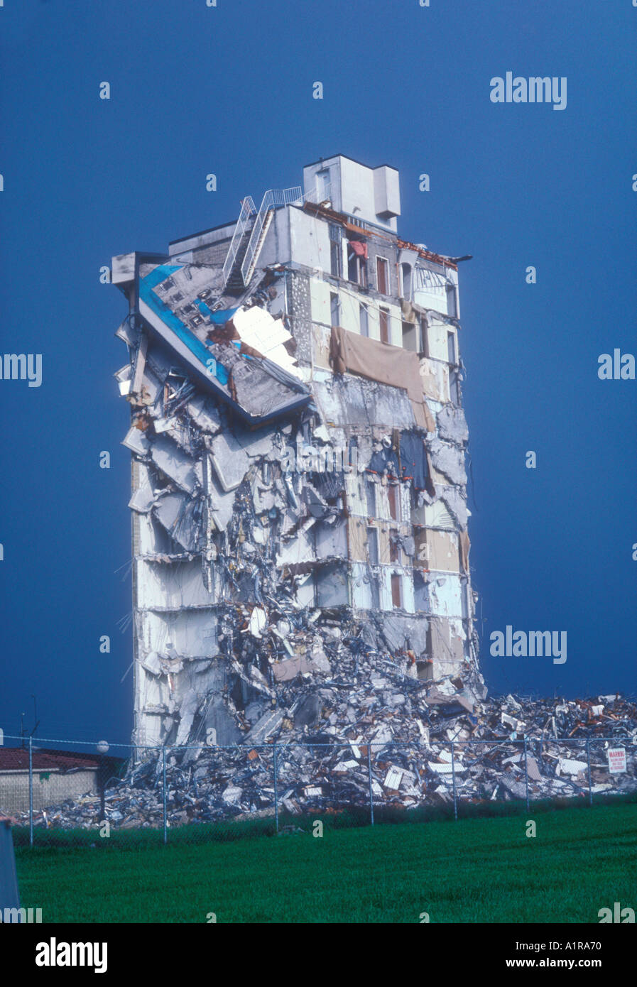 12 story condo being demolished due to construction problems Stock Photo