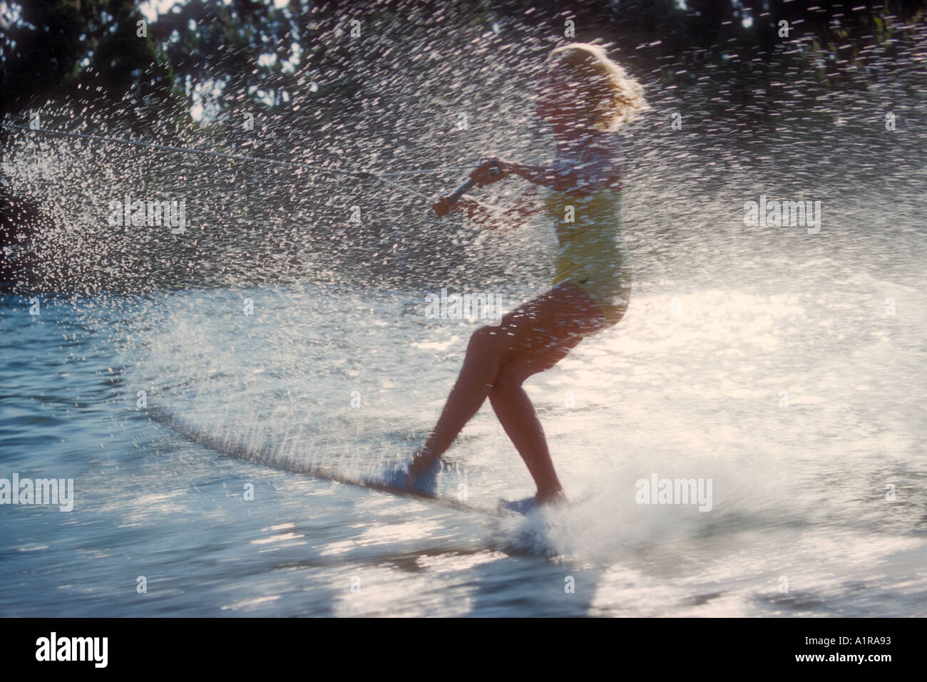 woman one single water ski Stock Photo