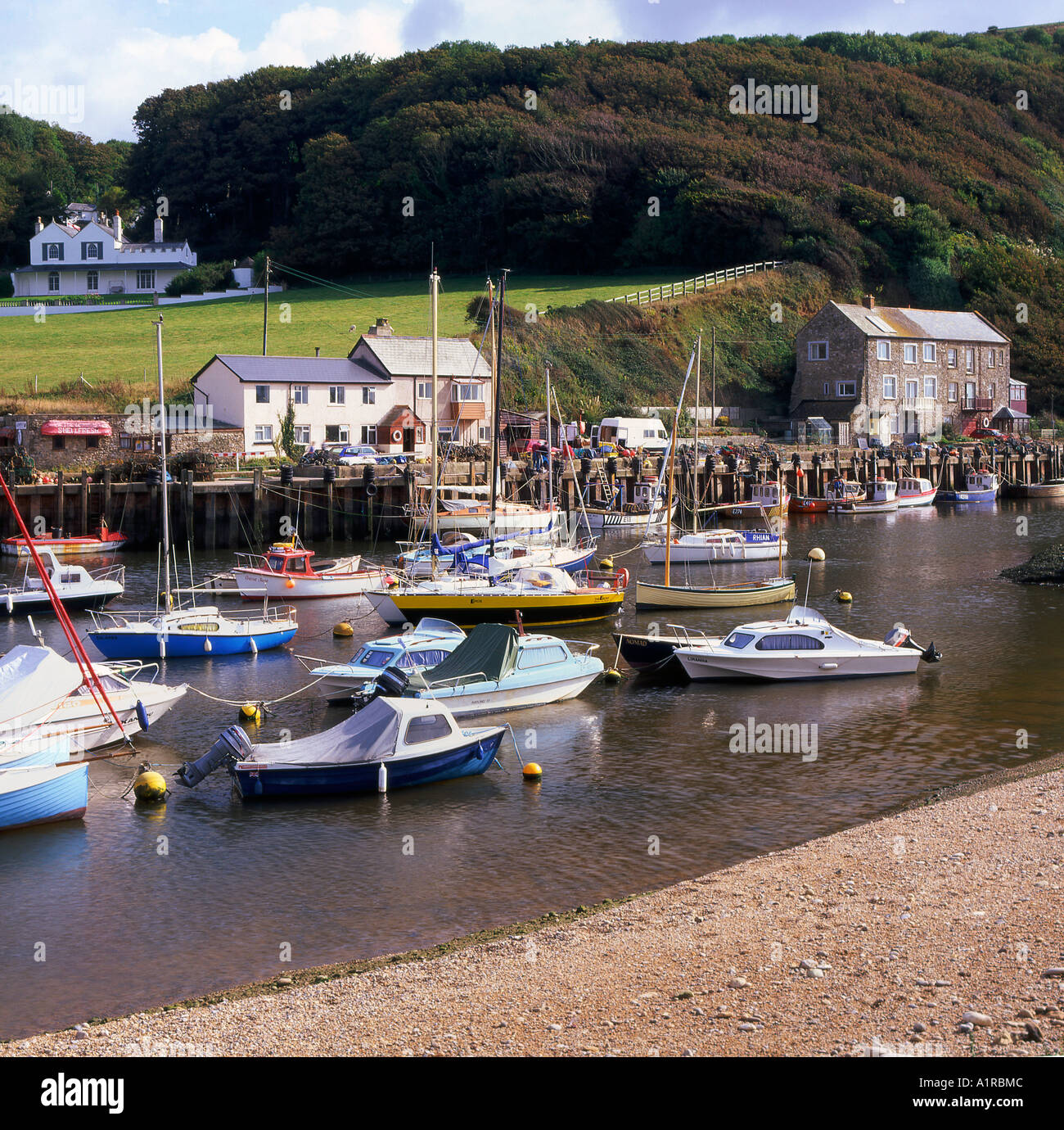 River Axe at Seaton in Devon. England Stock Photo