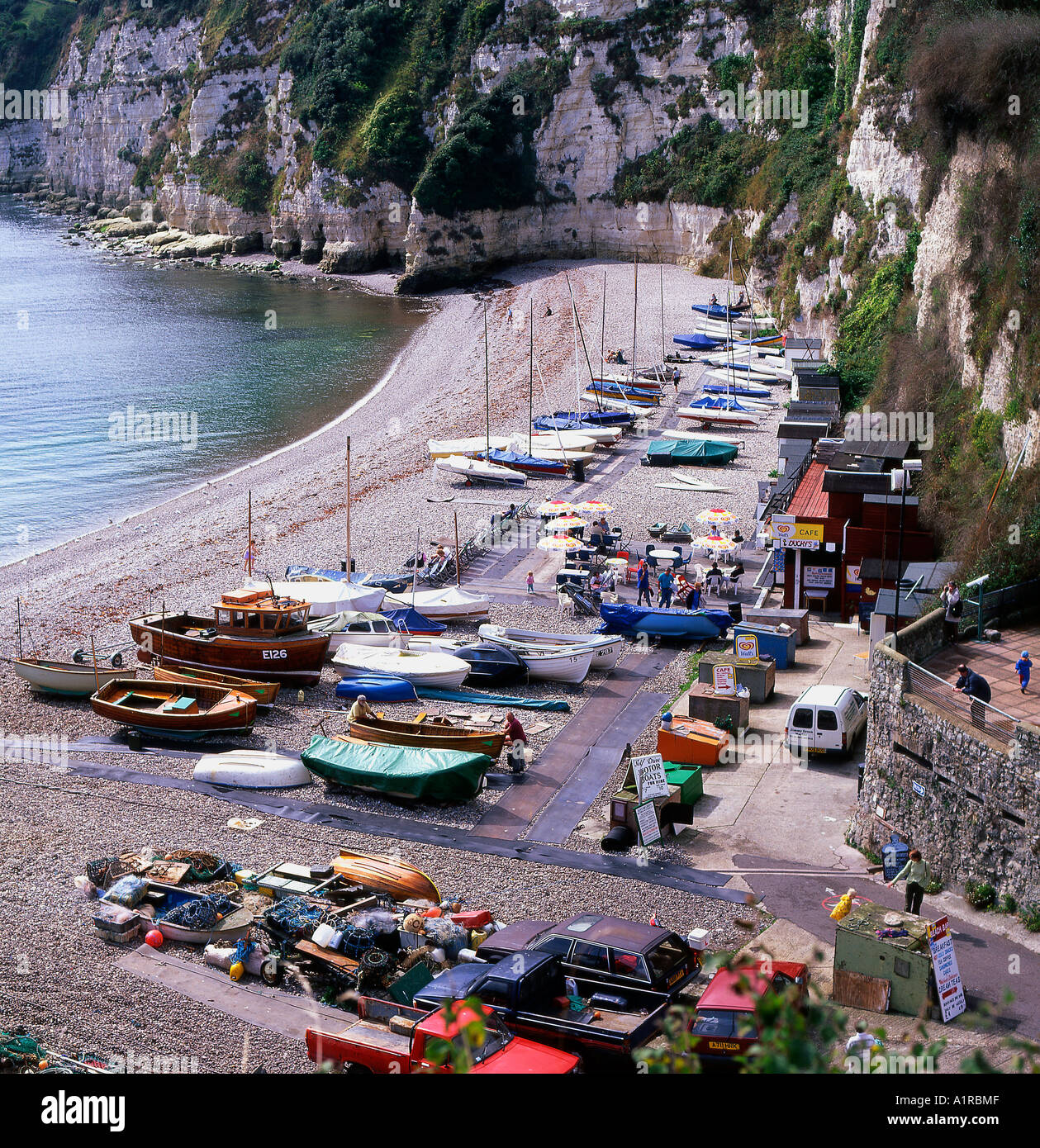 Beach and Bay at Beer in Devon. England Stock Photo