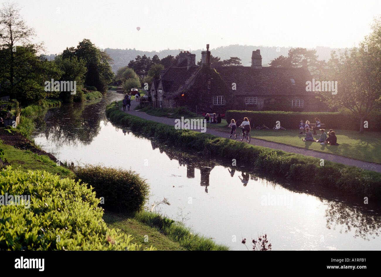 Sunset over The George pub at Bathampton on the Kennet and Avon Canal Stock Photo