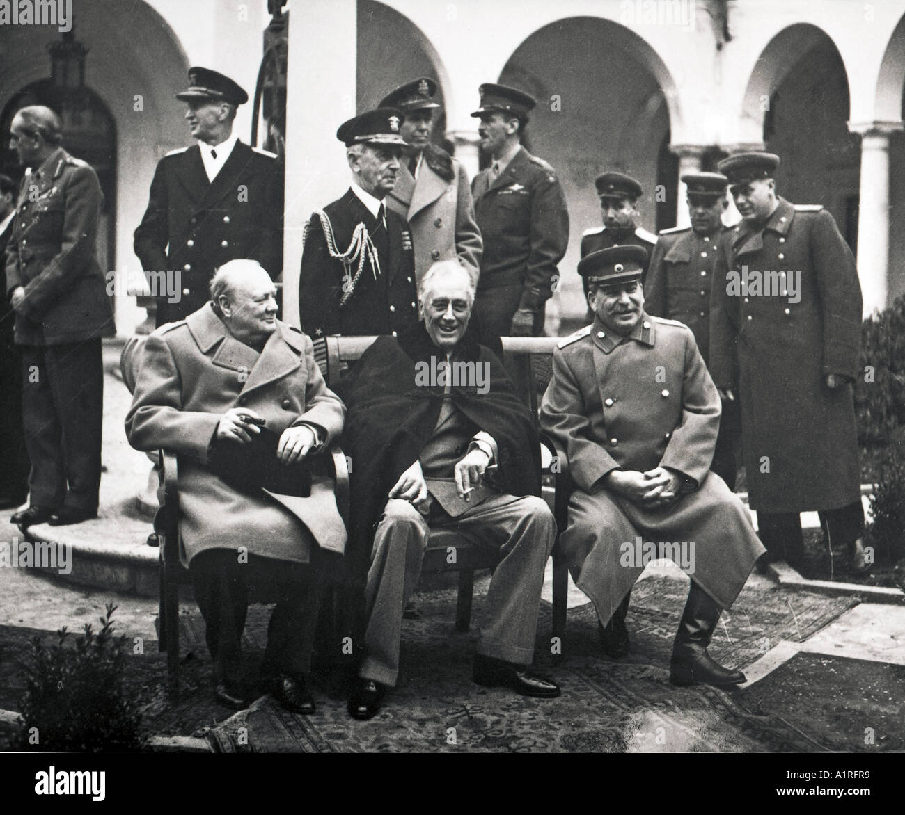 Crimean Conference, World War Two The 'Big Three' at the Yalta Conference, Winston Churchill, Franklin D. Roosevelt and Joseph S Stock Photo