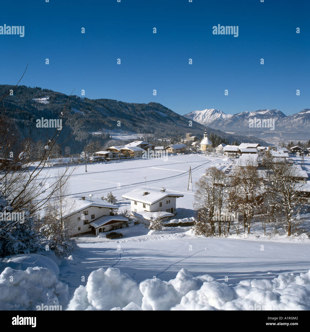 View over the resort of Itter, near Soll (Soell), Tyrol, Austria Stock Photo