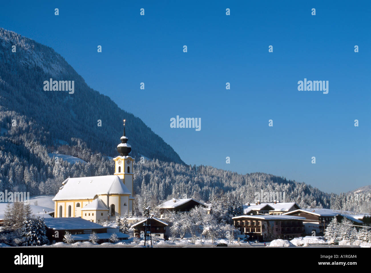 Church and Resort Centre, Soll (Soell), Tyrol, Austria Stock Photo