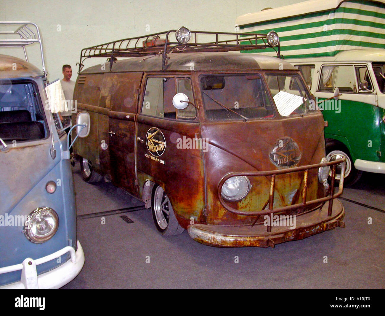 Ancient rusty Volkswagen split screen camper van. Stock Photo
