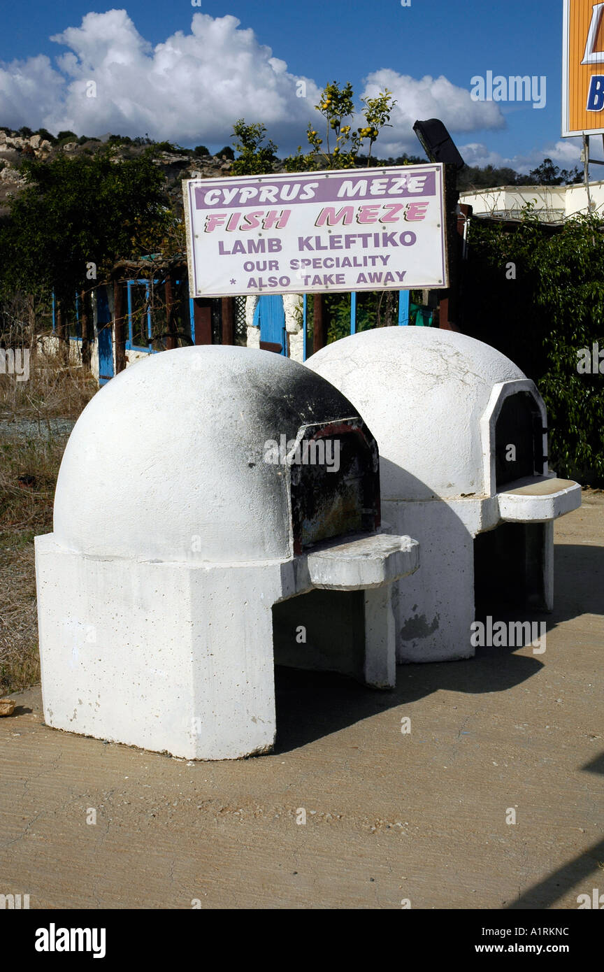 Pair of outdoor ovens of the traditional style used in Cyprus for