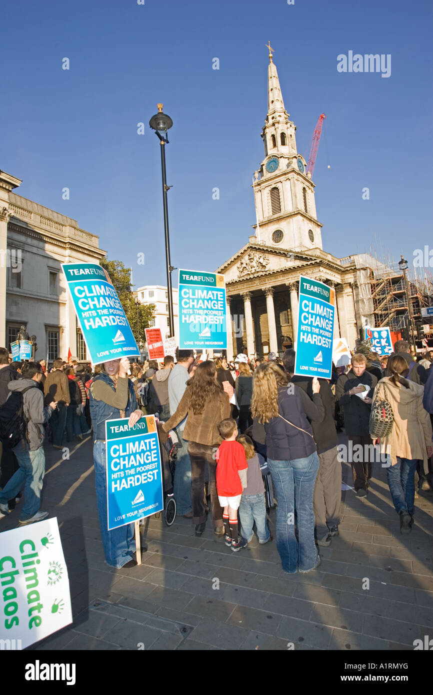 Tearfund protesters with Climate Change Hits the Poorest placard Stop Climate Chaos Rally London 2006 Stock Photo