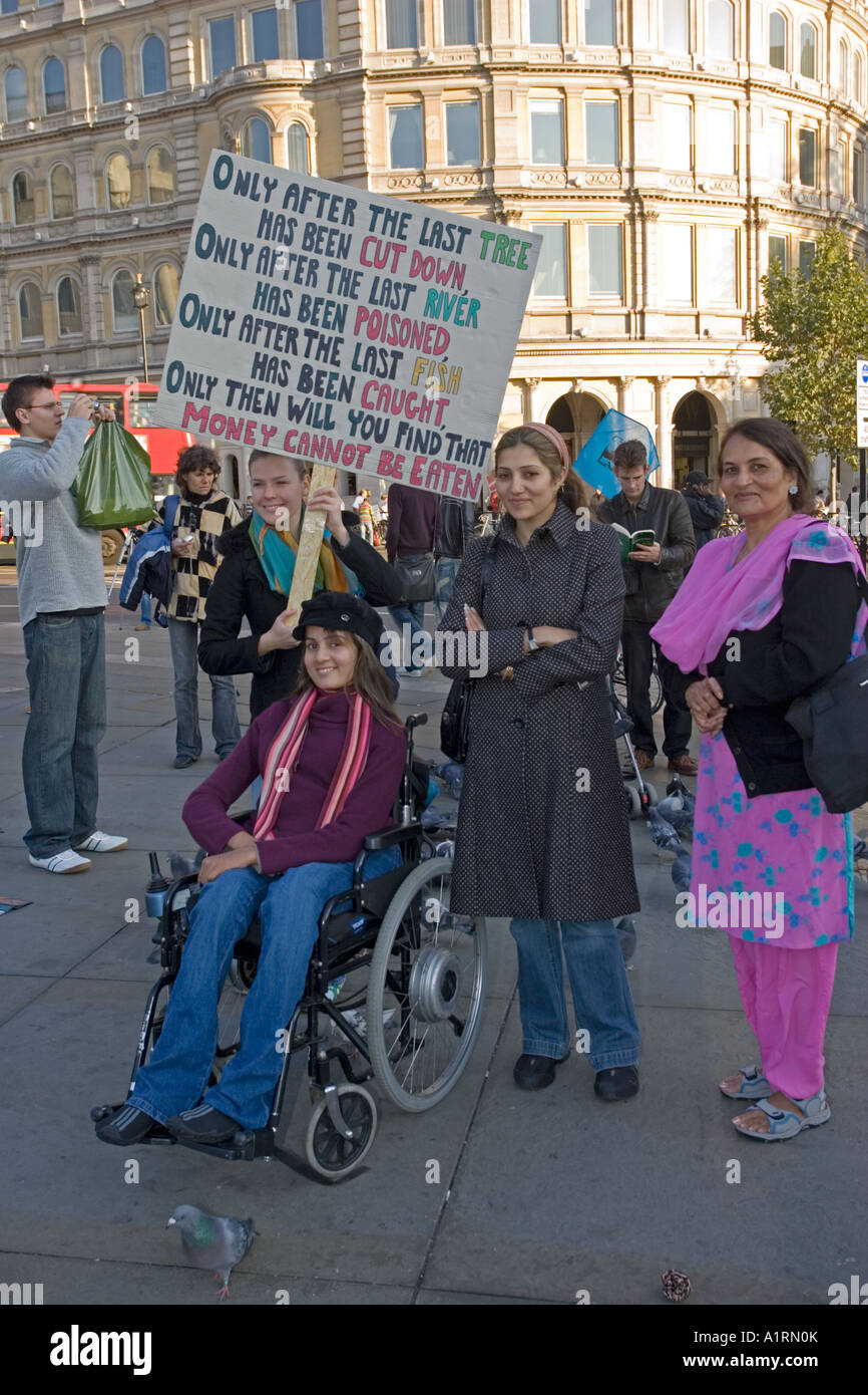 Protesters with save the planet placards at Stop Climate Chaos Rally London 2006 Stock Photo