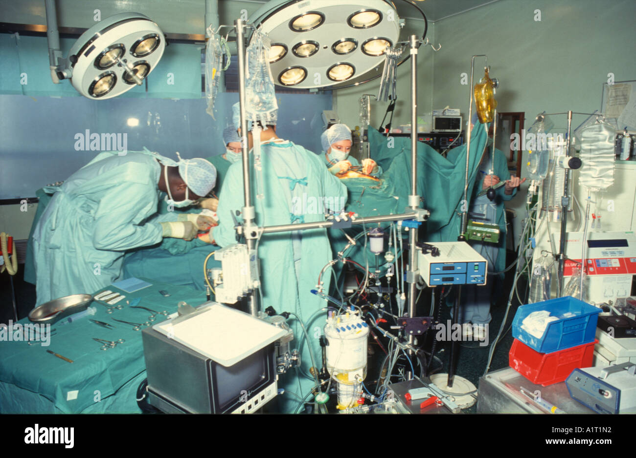 hospital operating theatre Quadruple heart bypass operation Stock Photo