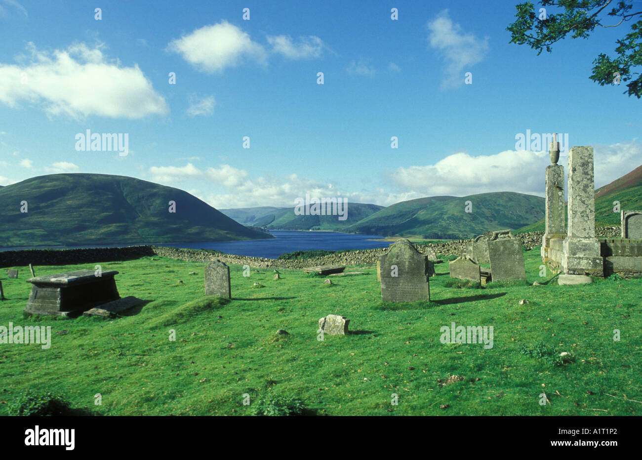 small abandoned graveyard on Scottish hilltop Borders Stock Photo