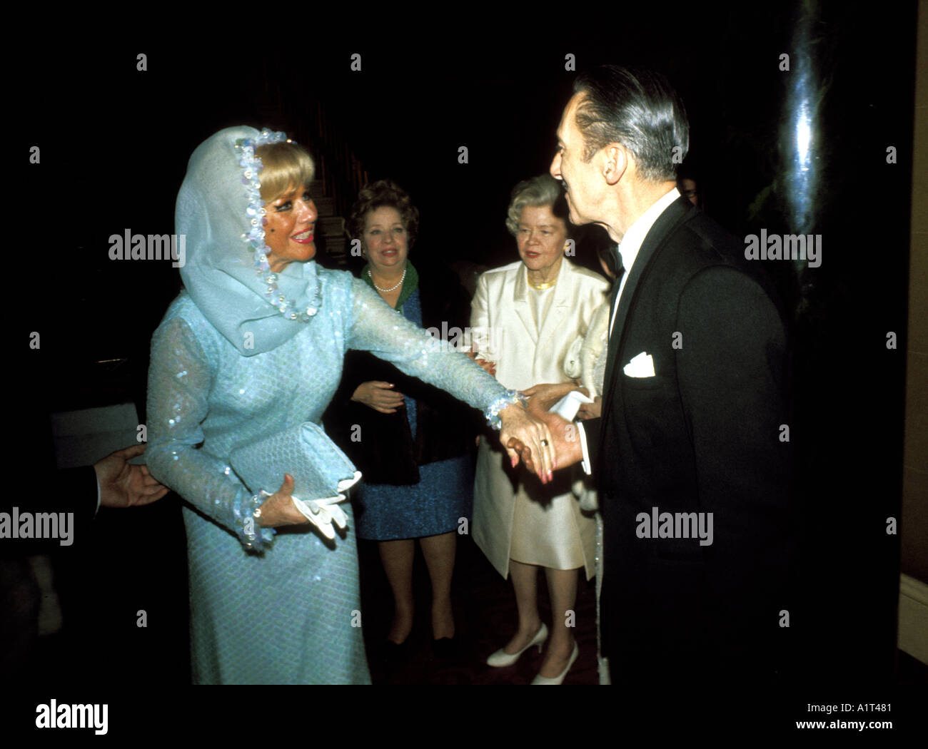 Ginger Rogers and theatre manager George Hoare at the Mame first night Theatre Royal Drury Lane 1969 Stock Photo