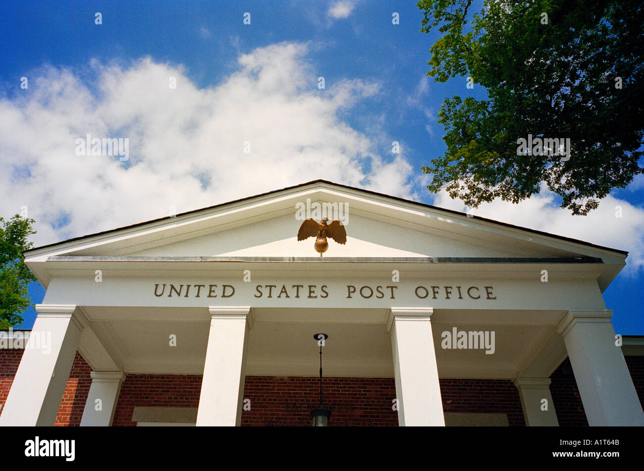 The modern classical portico of the United States Post Office building