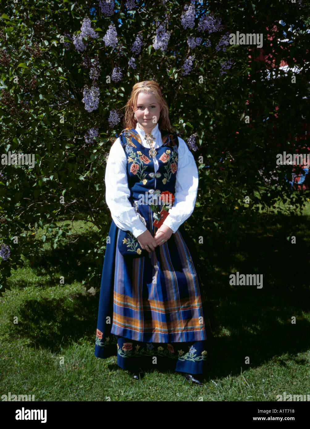 Young woman wearing a bunad, Norway. Stock Photo