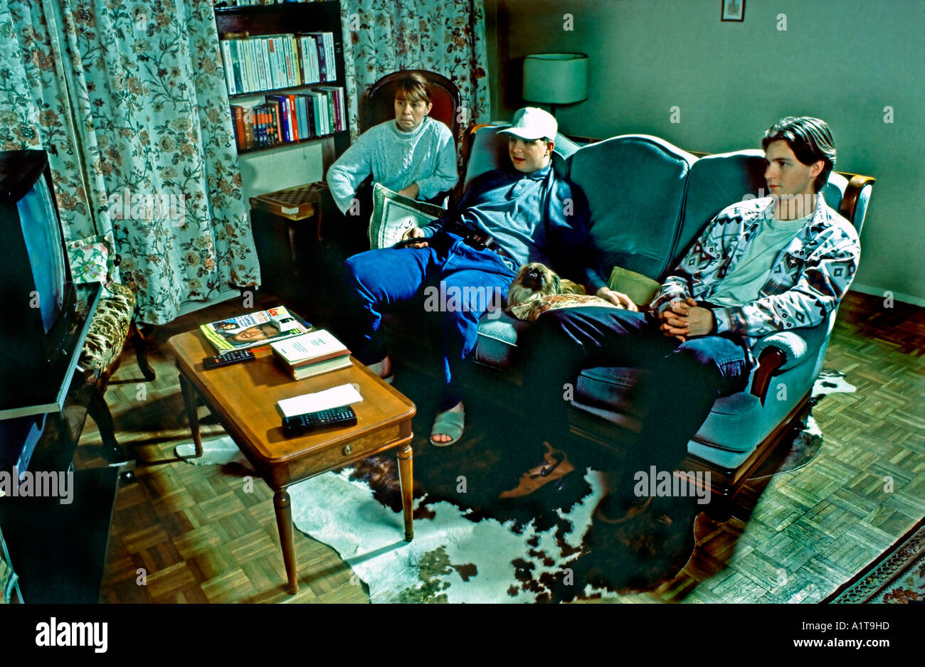 Paris France French Family Mother With Two Sons At Home Watching