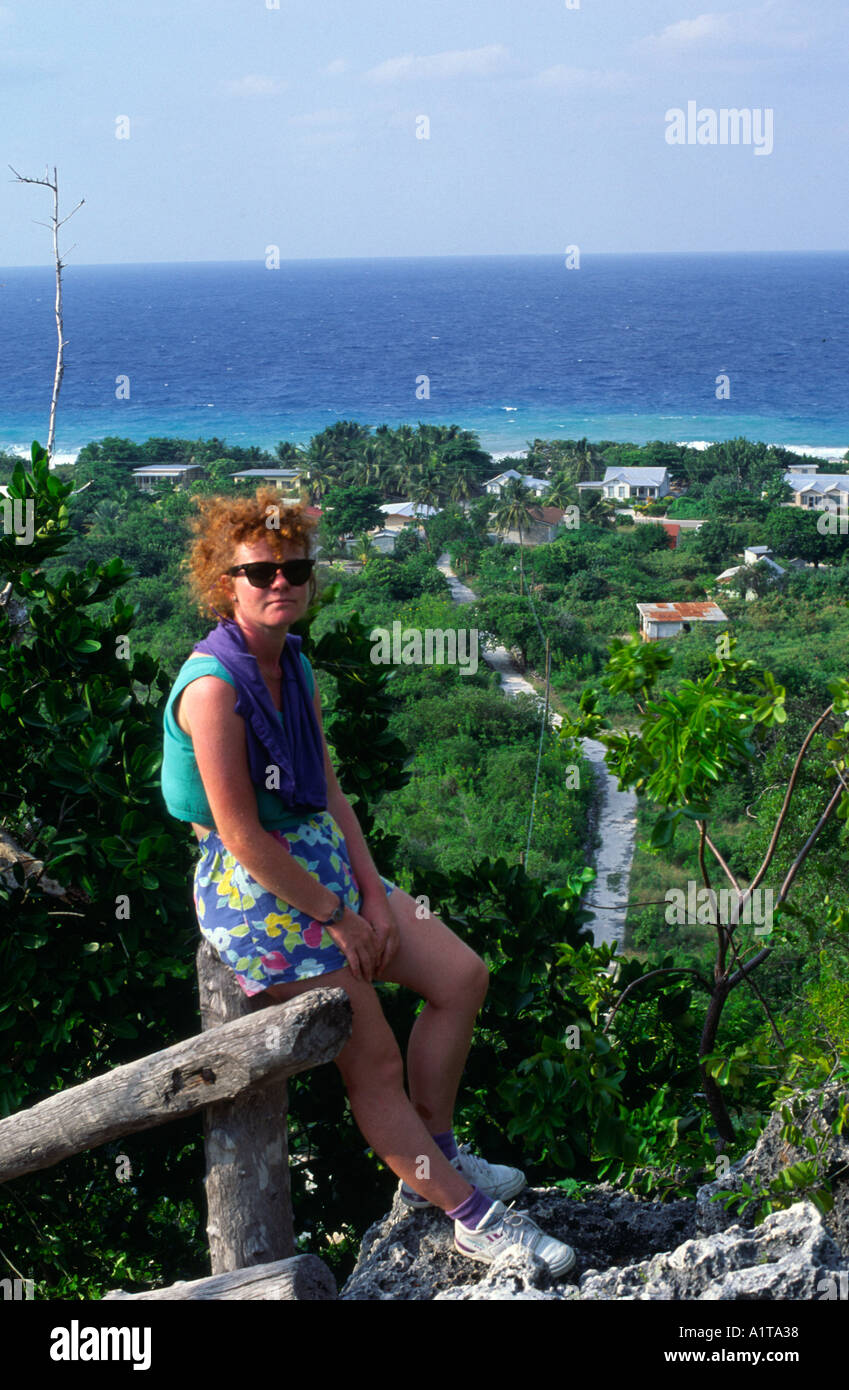 Tourist at Spot Bay on the Bluff Cayman Brac Cayman Islands Stock Photo