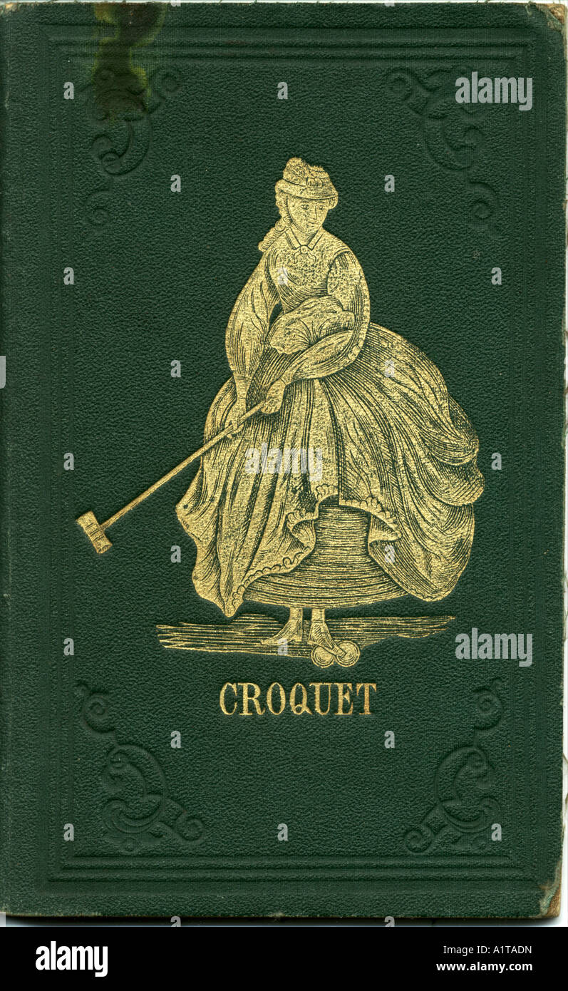 Gilded, embossed pictorial cover for The Game of Croquet circa 1866 Stock Photo