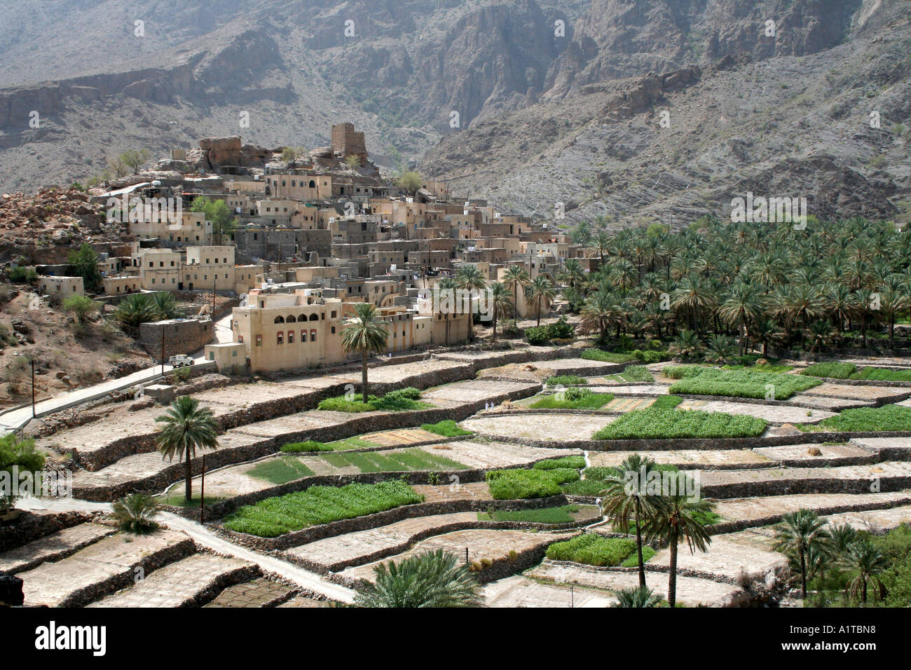 Bilad Sayt village Wadi Bani Hajar Mountains Oman Stock Photo