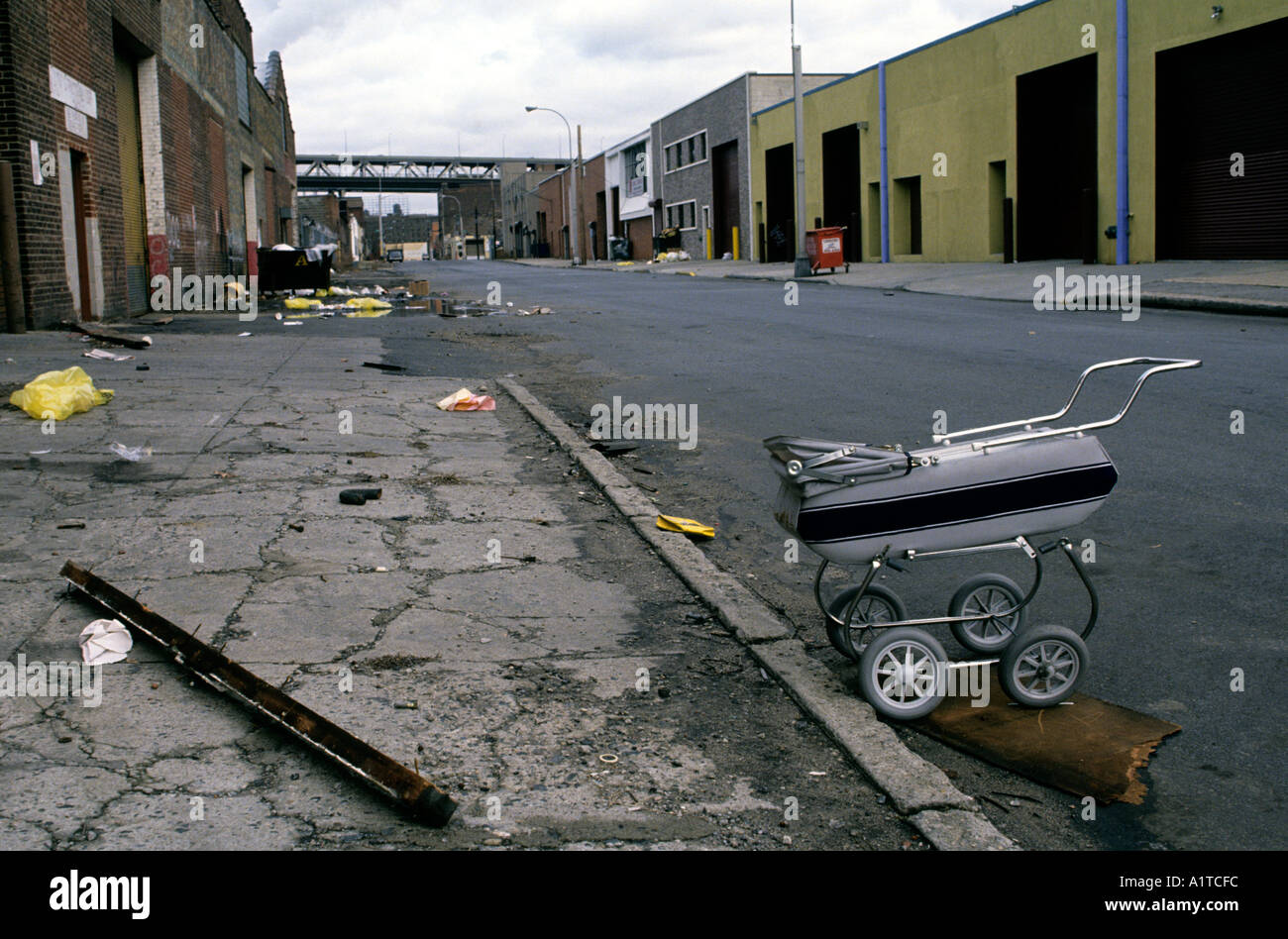 A street of the industrial part of Queens New York at day break Stock Photo Alamy