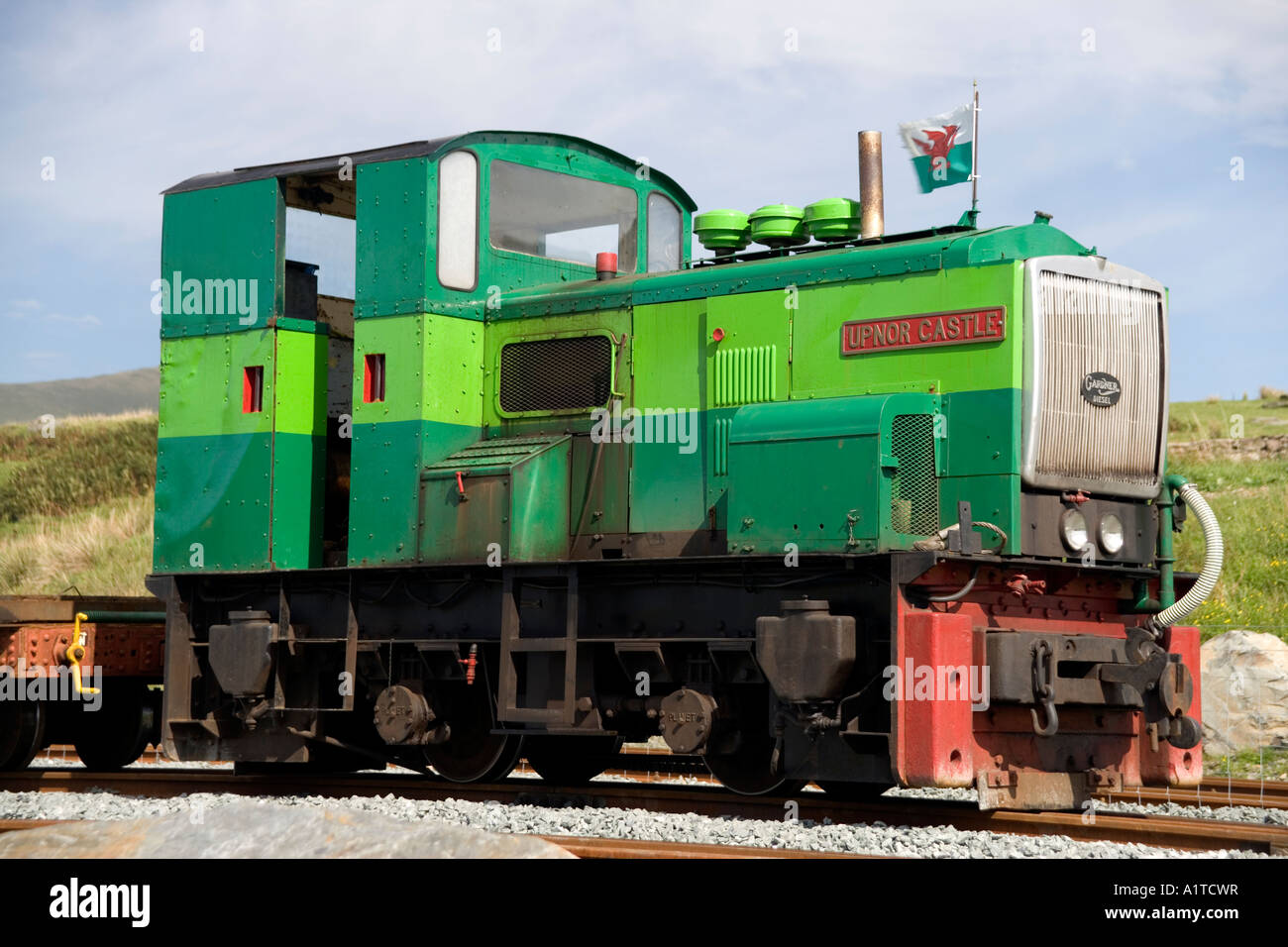 Diesel train at Rhyd Ddu station on the Welsh Highland Railway