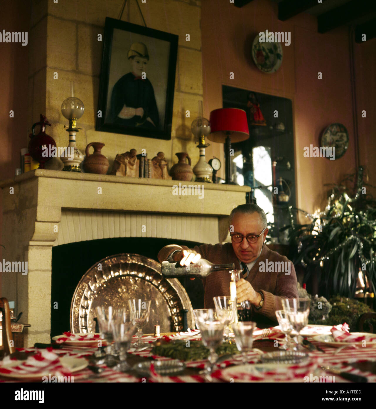 Decanting Vintage Bottle of Red Wine Using a Candle Stock Photo Alamy