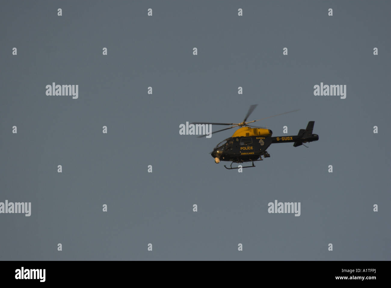 The Sussex Police helicopter in flight. Stock Photo