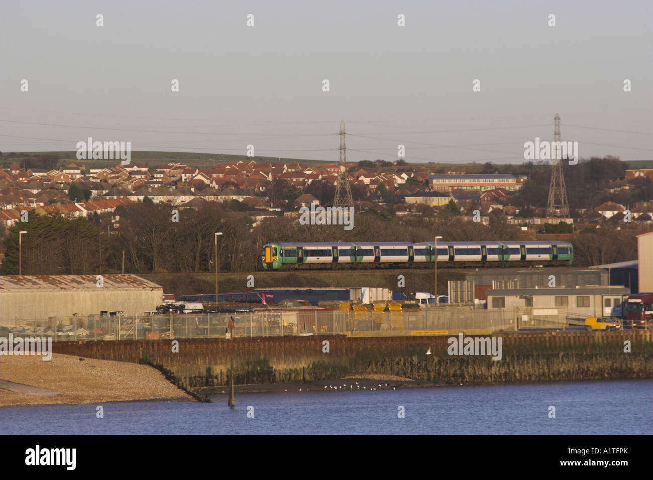 A Southern Railway commuter train travelling between Southwick and