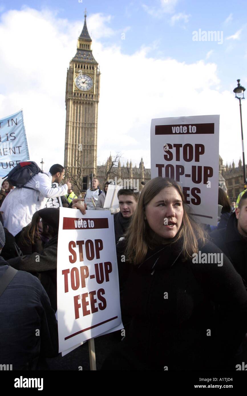 NO TO TOP UP FEES DEMO BY STUDENTS OUTSIDE PARLIMENT Stock Photo