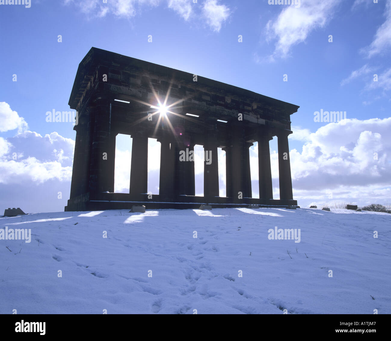 Penshaw Monument near the City of Sunderland in Tyne & Wear. Shown here in winter snow Stock Photo