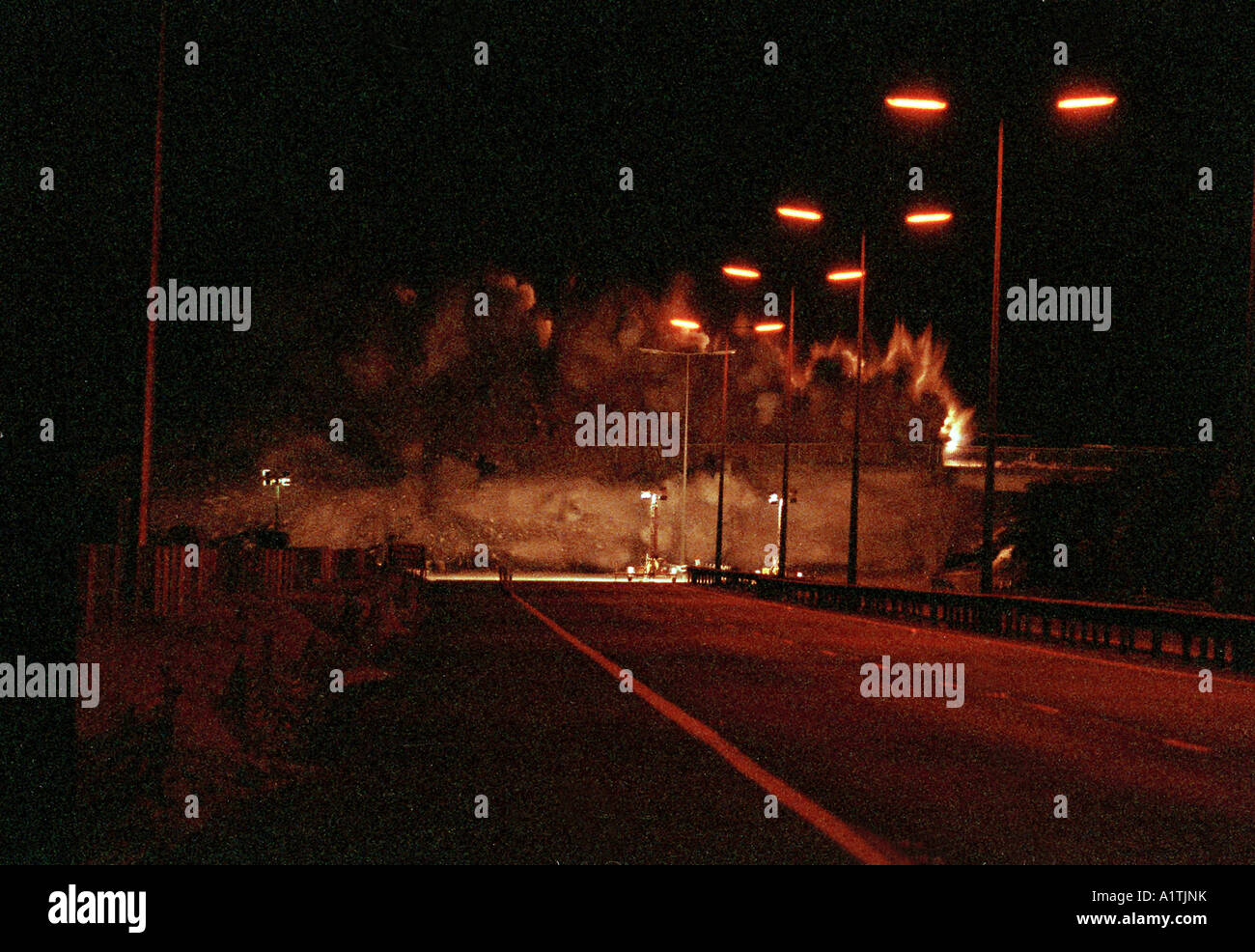 Bridge Exploding, Night Time Bridge Demolition, M5, UK Stock Photo