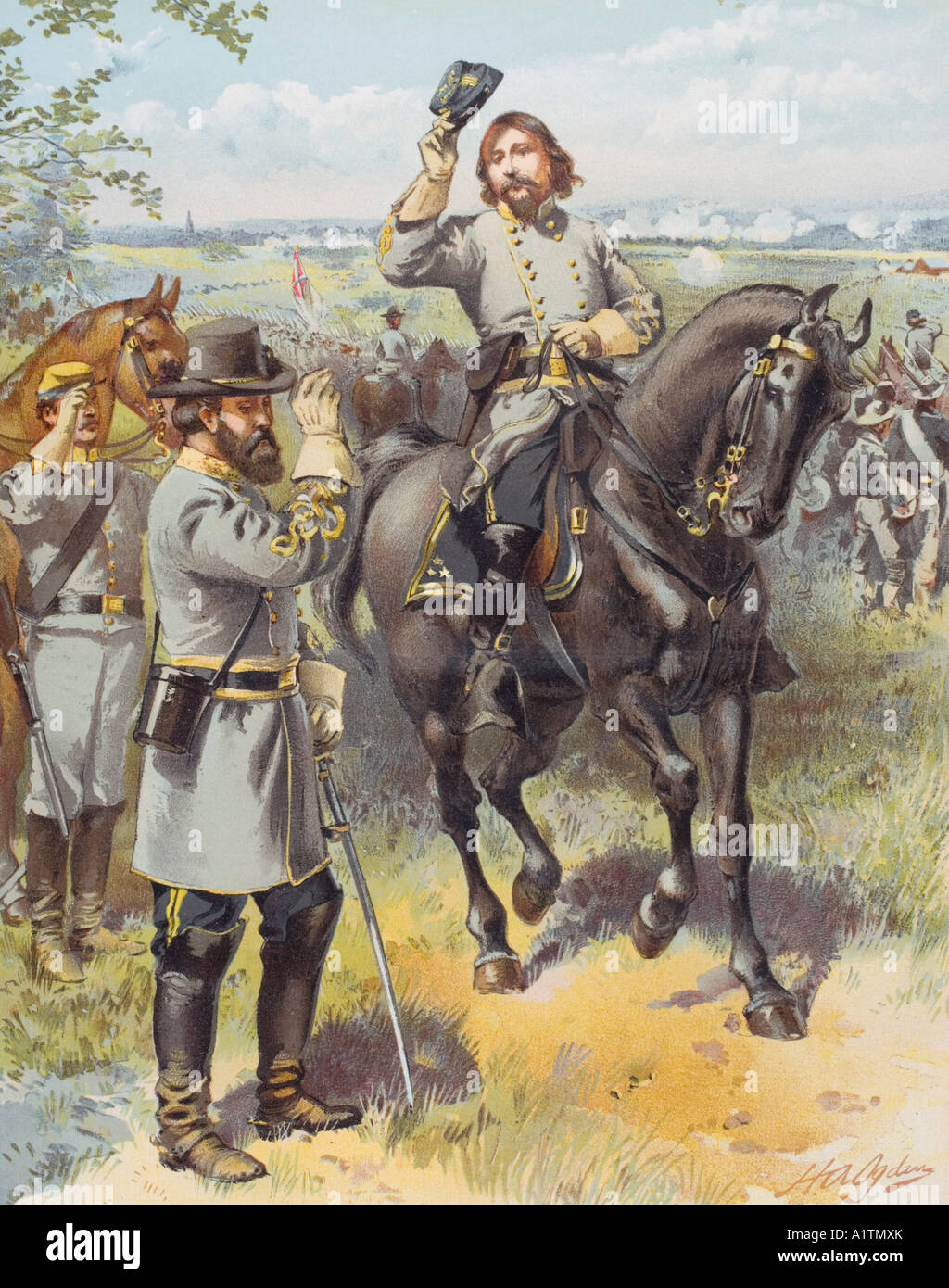 General Pickett taking the order to charge from General Longstreet during the Battle of Gettysburg, July 3 1863. Stock Photo