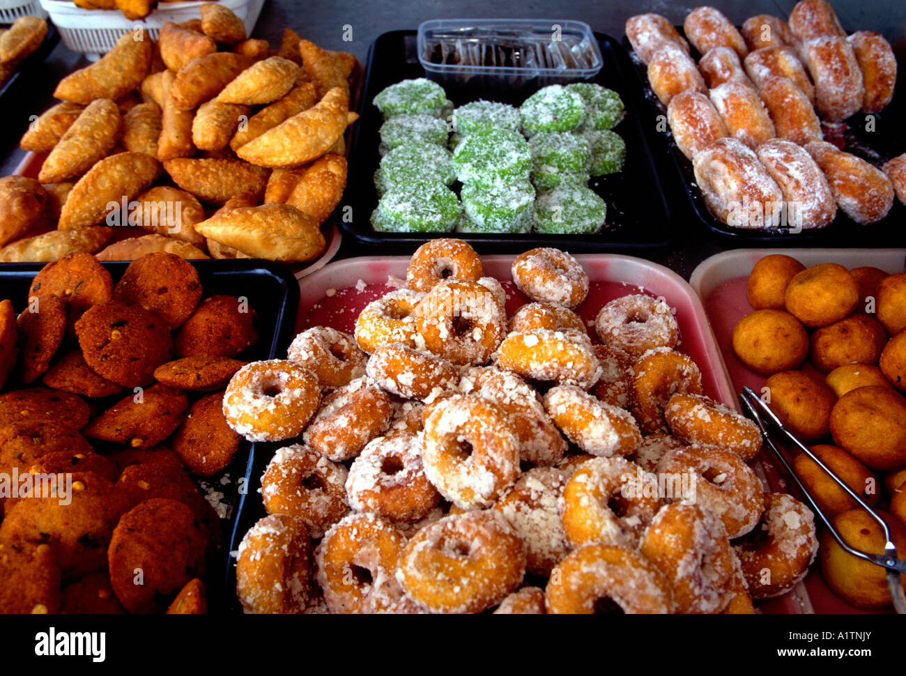 street vendor, food vendor, food seller, selling donuts, donuts, sweets, sugary food, sugary foods ,Kuah, Langkawi Island, Kedah State, Malaysia, Asia Stock Photo