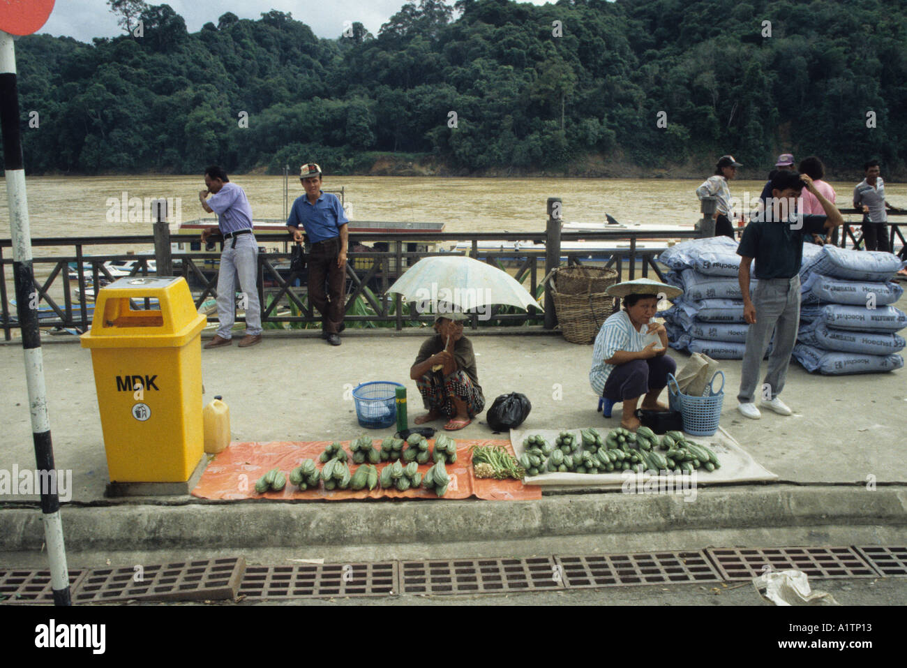 Market traders at Kapit on the Rajang River Sarawak Malaysia Stock Photo