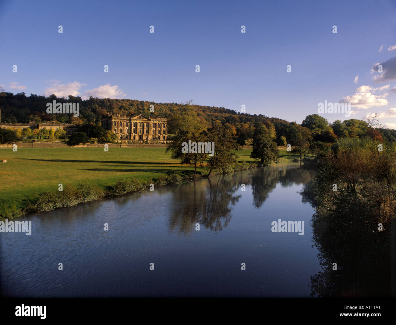 Chatsworth House in Derbyshire home to the Duke Duchess of Devonshire Stock Photo