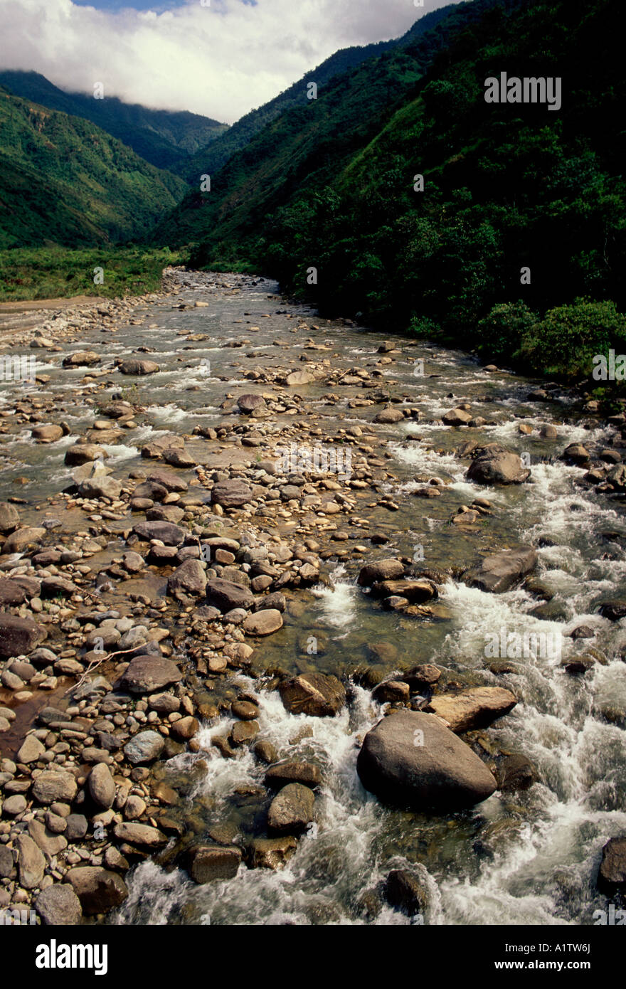 Verde River, Rio Verde, feeding Pastaza River, Rio Pastaza, Pastaza River Canyon, east of Banos, Tungurahua Province, Ecuador, South America Stock Photo