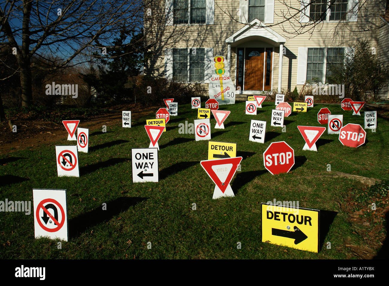 AJD55312, Allentown, PA, Pennsylvania, signs in a front yard Stock