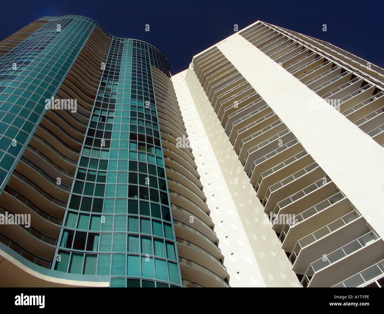 High rise buildings in Fort lauderdale, Florida USA damaged by hurricane Wilma Stock Photo