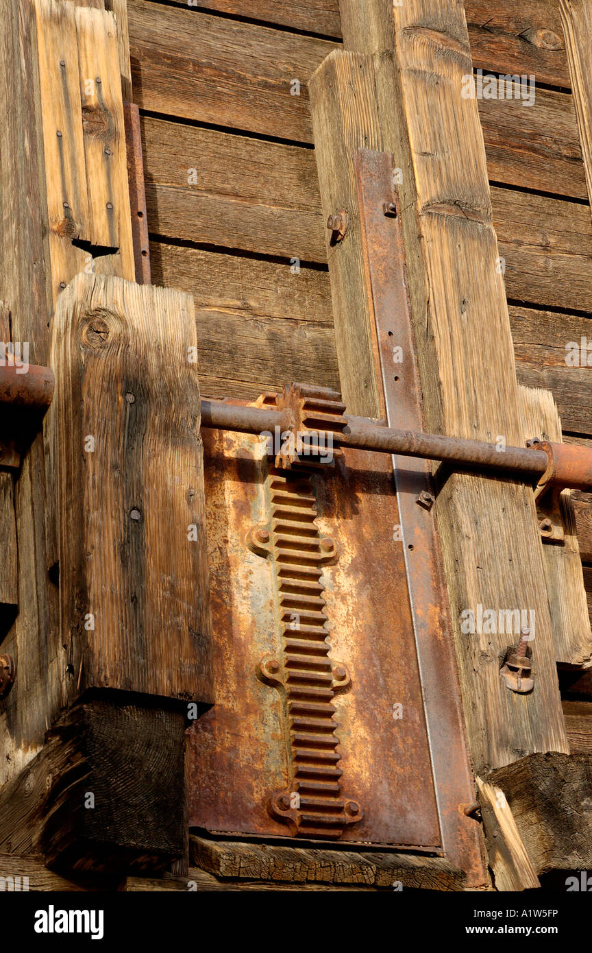 Exterior lower terminal for ore tramway at Keane Wonder Mine site Death Valley National Park California Stock Photo