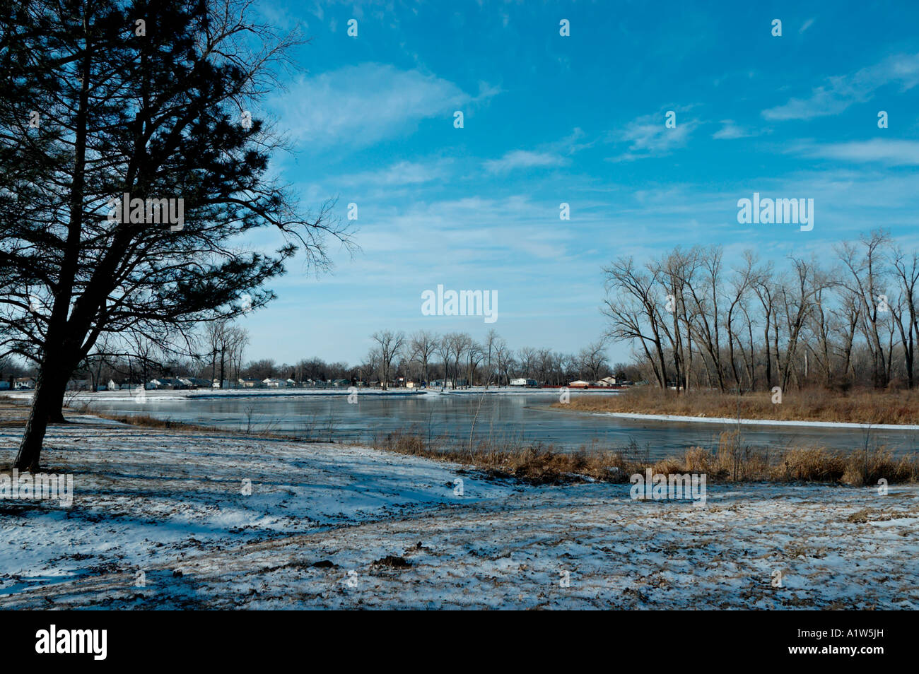 Carter Lake and distant houses Stock Photo Alamy
