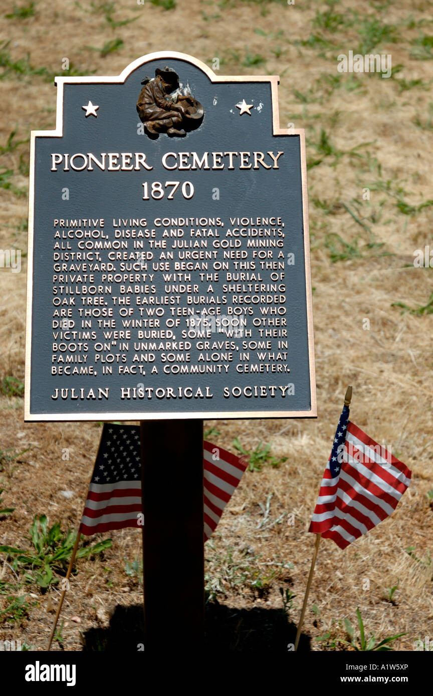 Historical marker sign Pioneer Cemetery Julian California Stock Photo