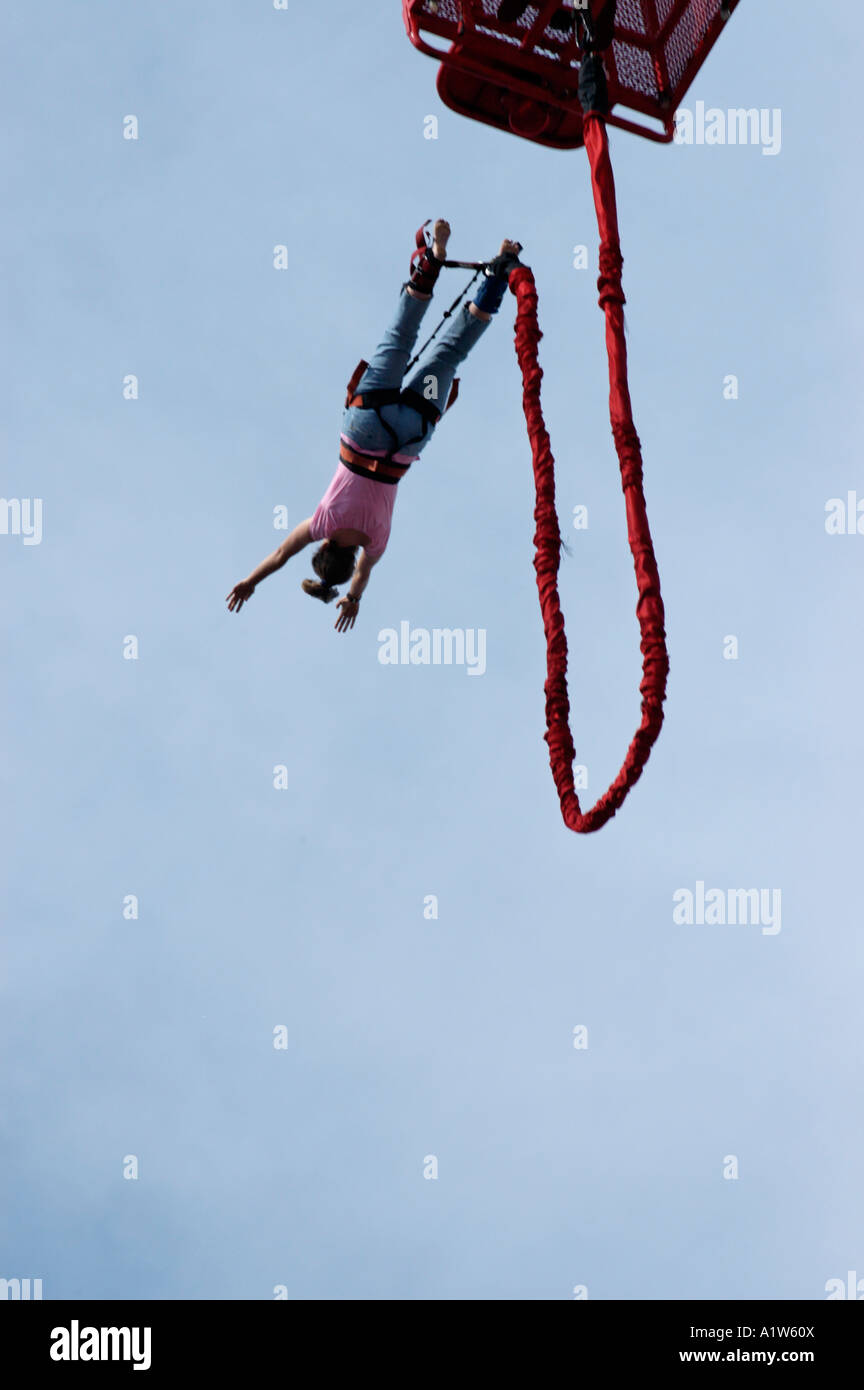 Woman bungee jumping from crane San Diego County Fair Del Mar