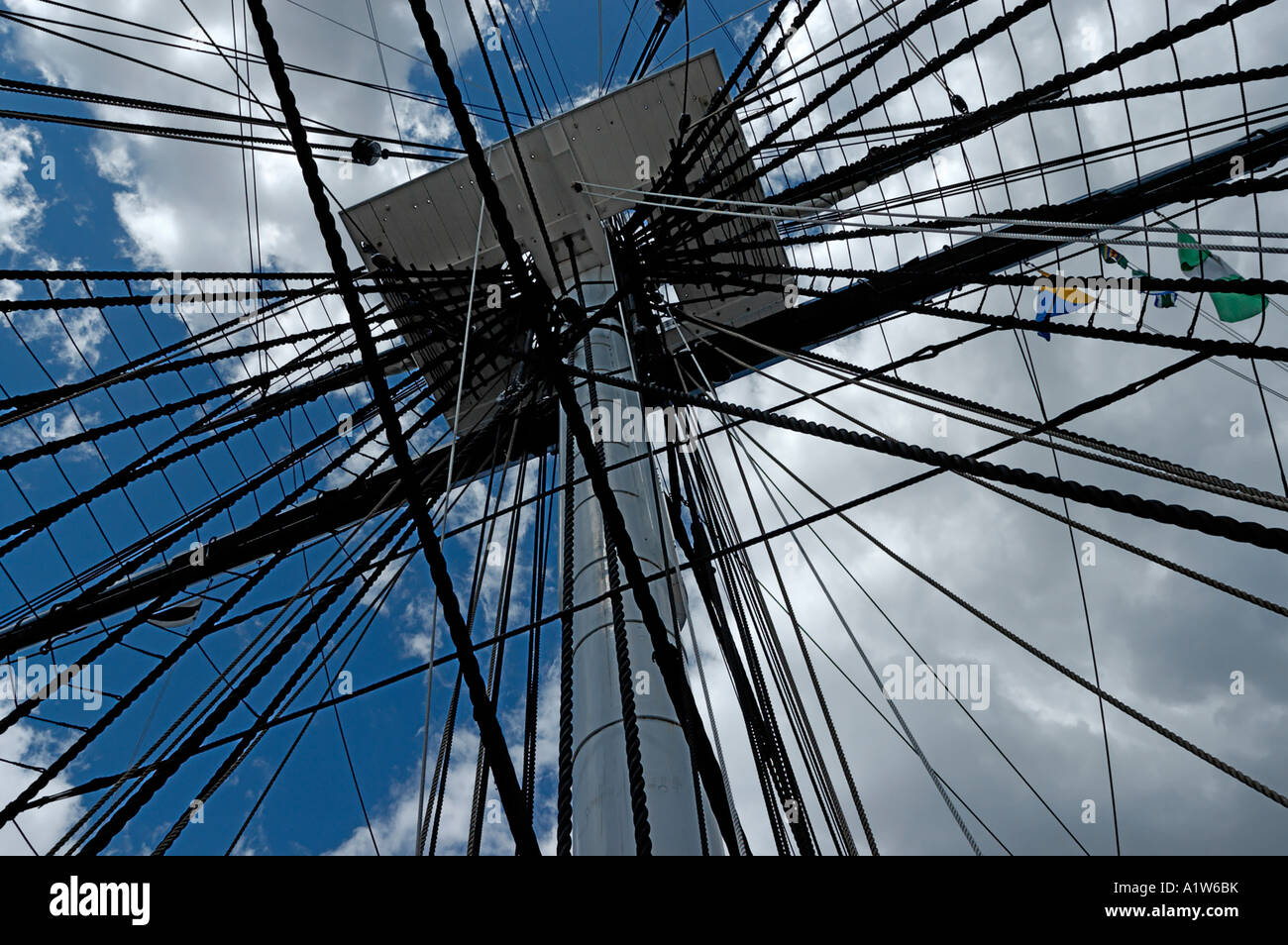 Mast and rigging of the Naval ship USS Constitution Stock Photo