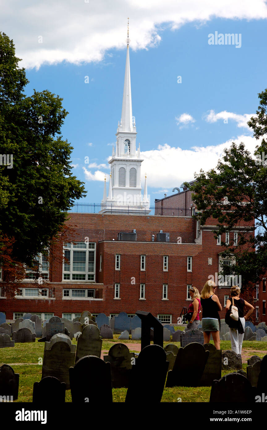 Copps Hill Burying Ground and Old North Church steeple Boston