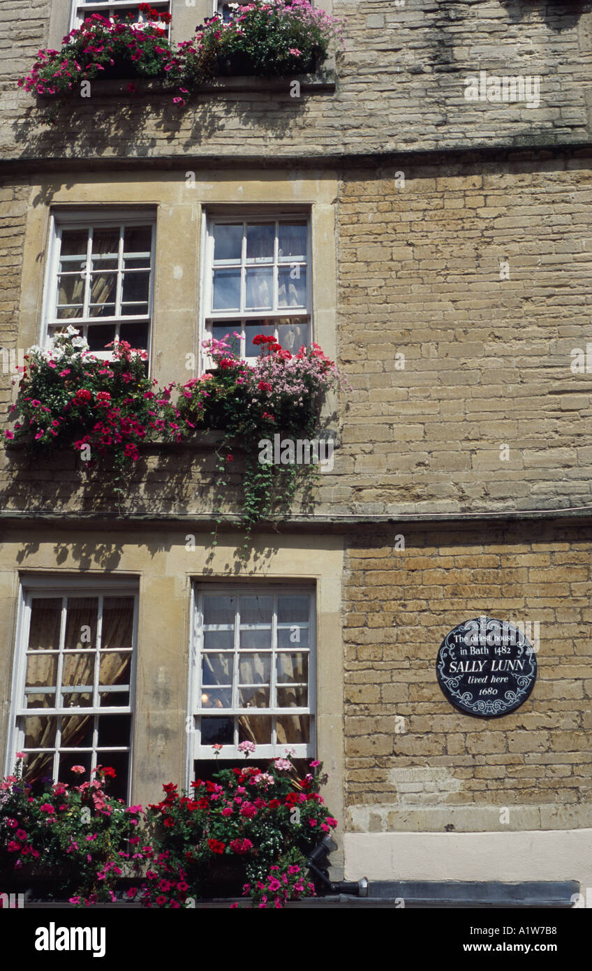 Floral displays at Sally Lunns Restaurant Museum Bath Spa, Somerset, England UK Stock Photo