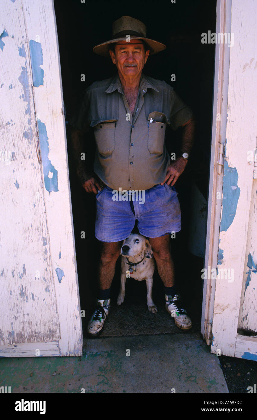 Man with dog, Wittenoom Western Australia Stock Photo