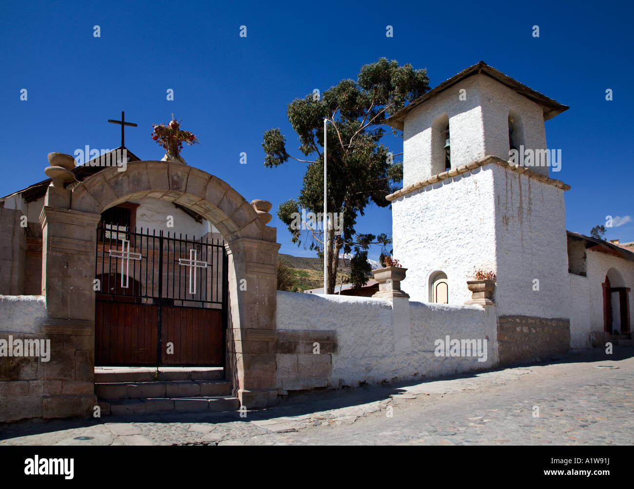 Church at Putre, Lluta Valley, Altiplano, Chile Stock Photo