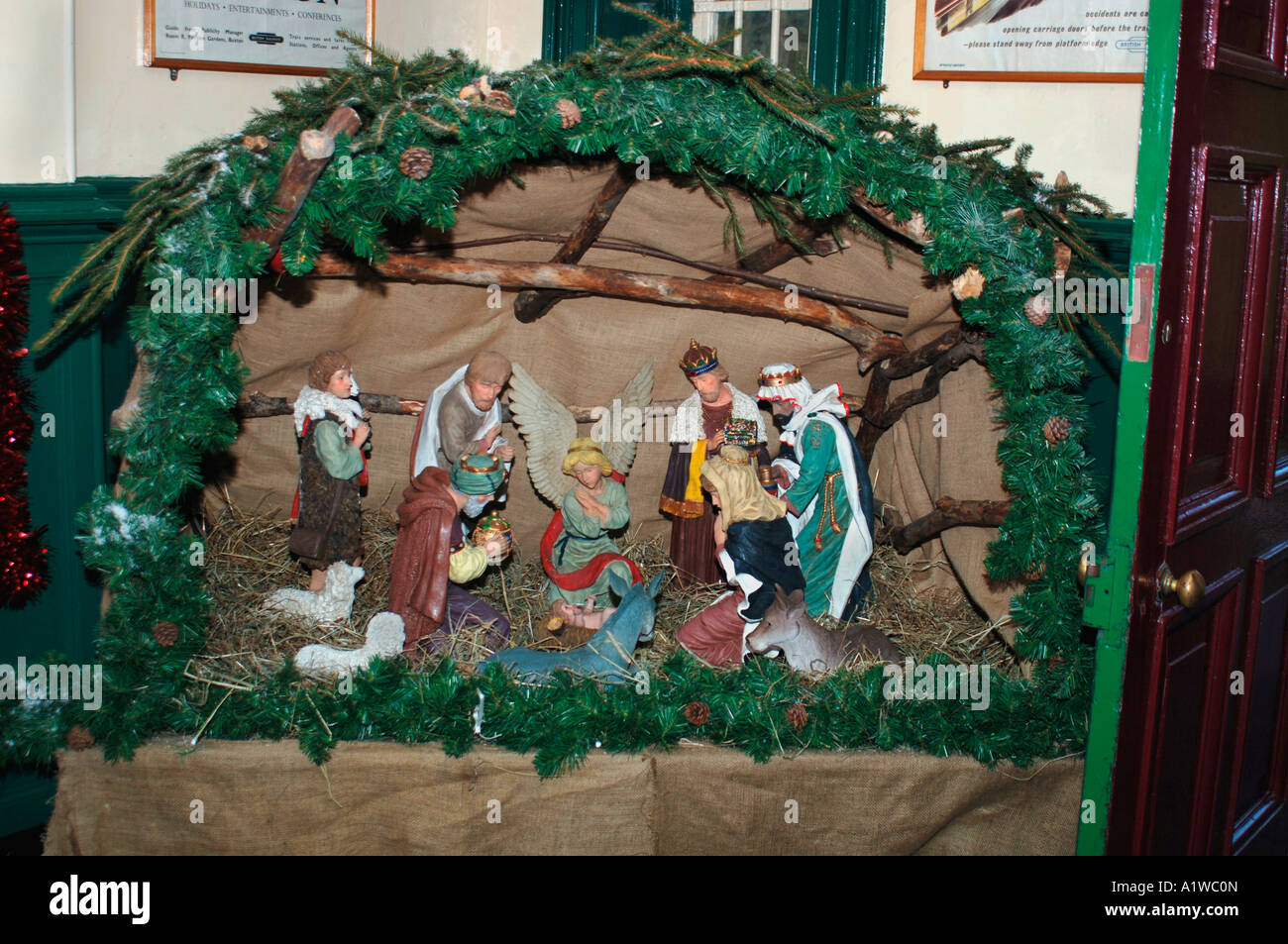 Christmas Decorations,Model Of The Nativity Depicting The Birth Of Christ. Stock Photo