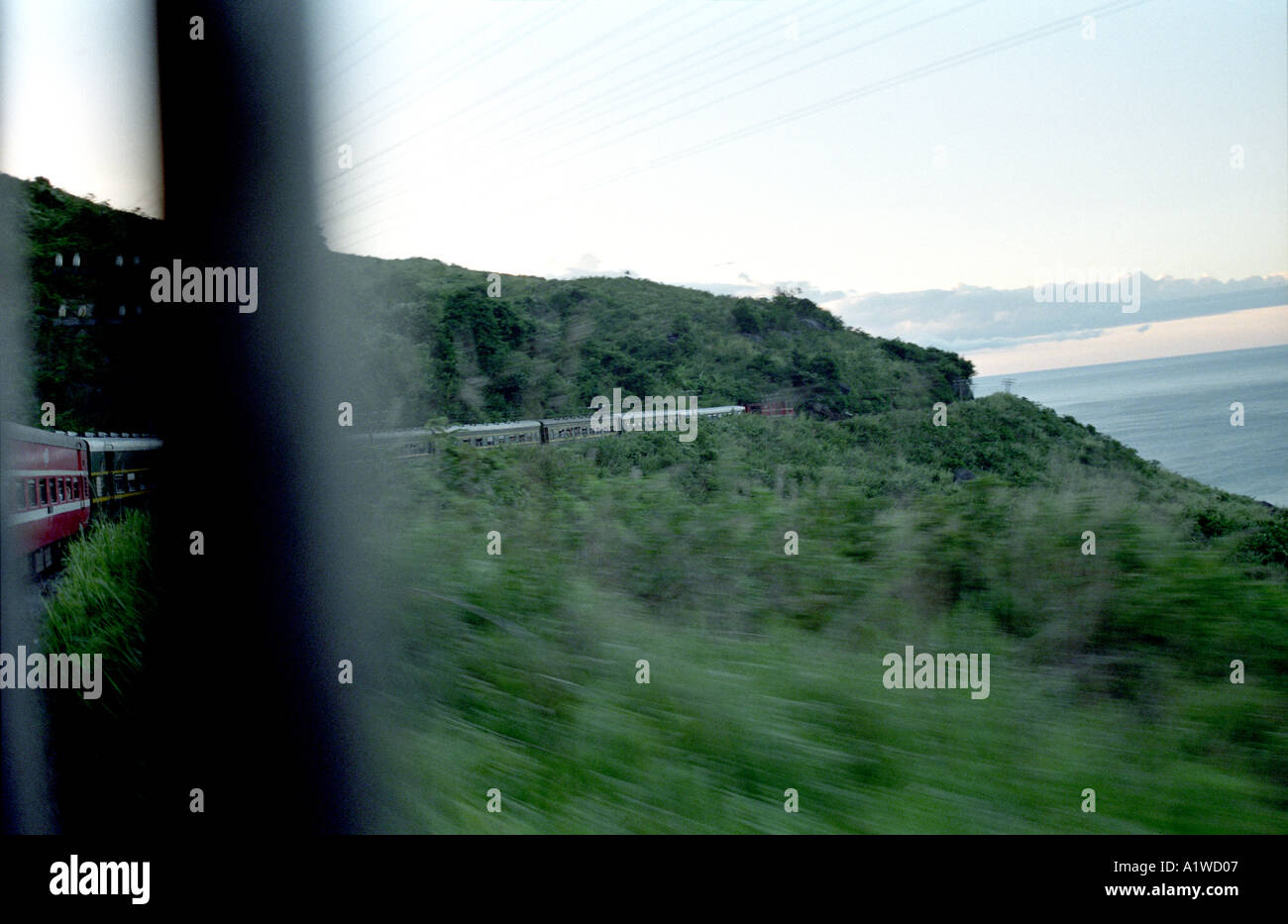 View from Vietnamese Reunification Express train between Ho Chi Minh City and Hanoi Stock Photo