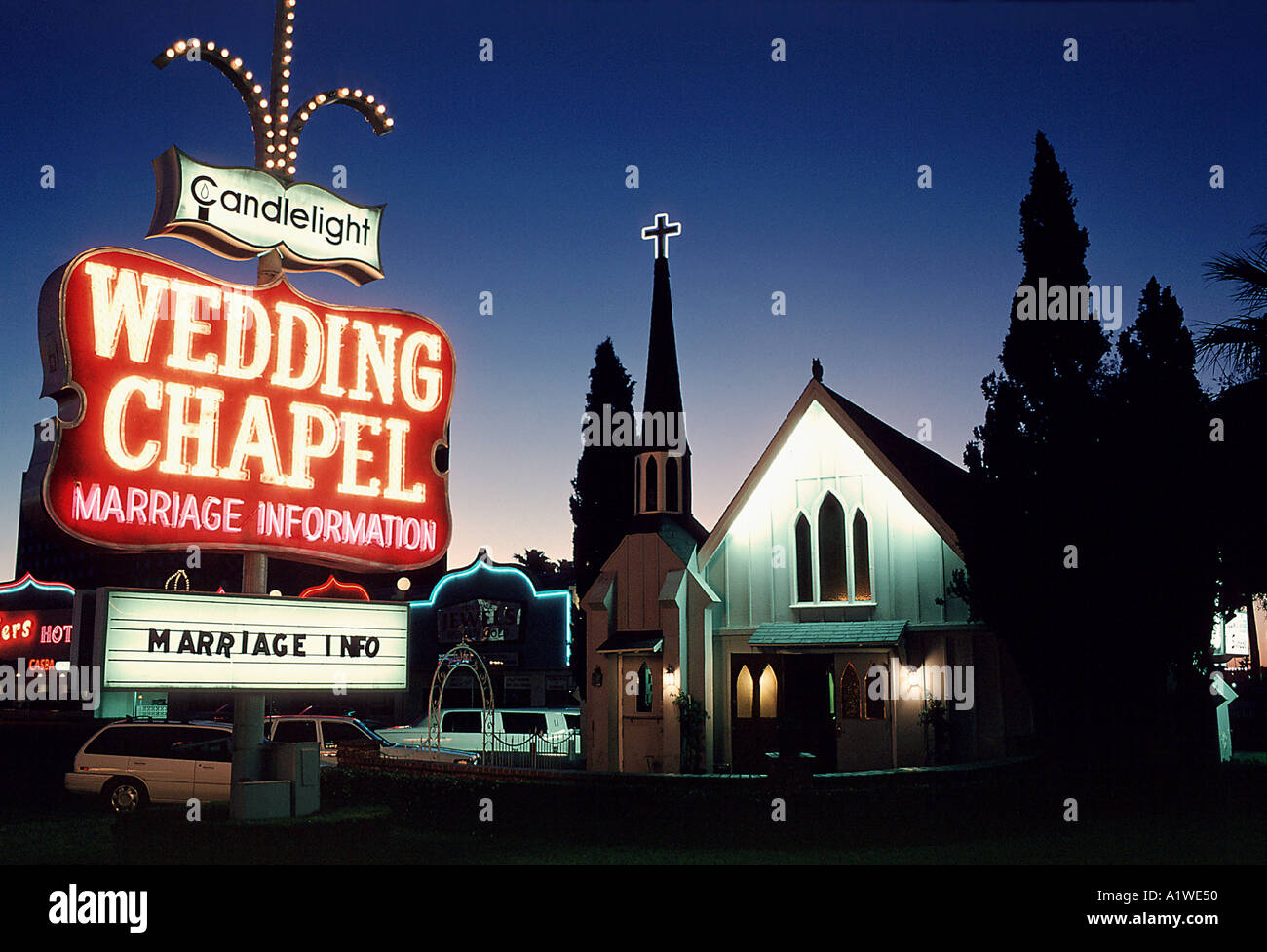 One Of Las Vegas Many Wedding Chapels Located Near Circus Circus On Stock Photo Alamy