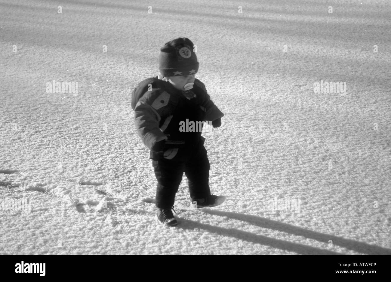 Little Boys First Experience Of Walking In The Snow Stock Photo Alamy