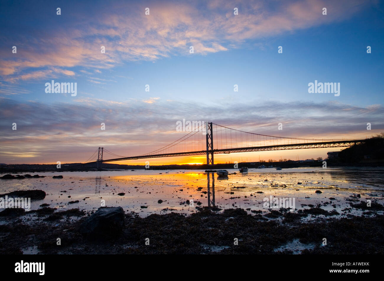 Sunset over the Forth Road Bridge Stock Photo